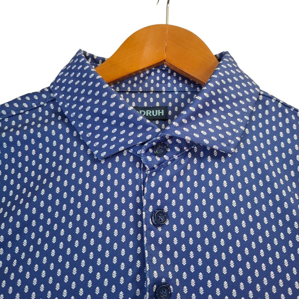 Druh‎ Life Geometric Golf Polo Shirt Men's 2XL Blue Performance Stretch